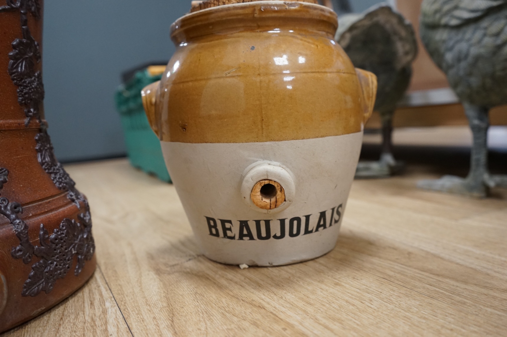 A Victorian salt glazed water filter and a stoneware jar, tallest 48cm